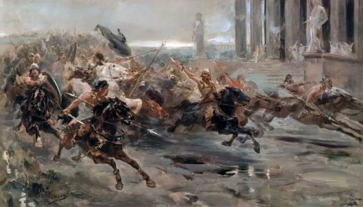 Invasion of the Barbarians or The Huns approaching Rome - Color Painting